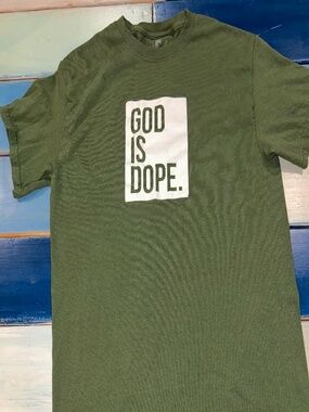 God Is Dope Olive Green Graphic Tee Unisex Size M